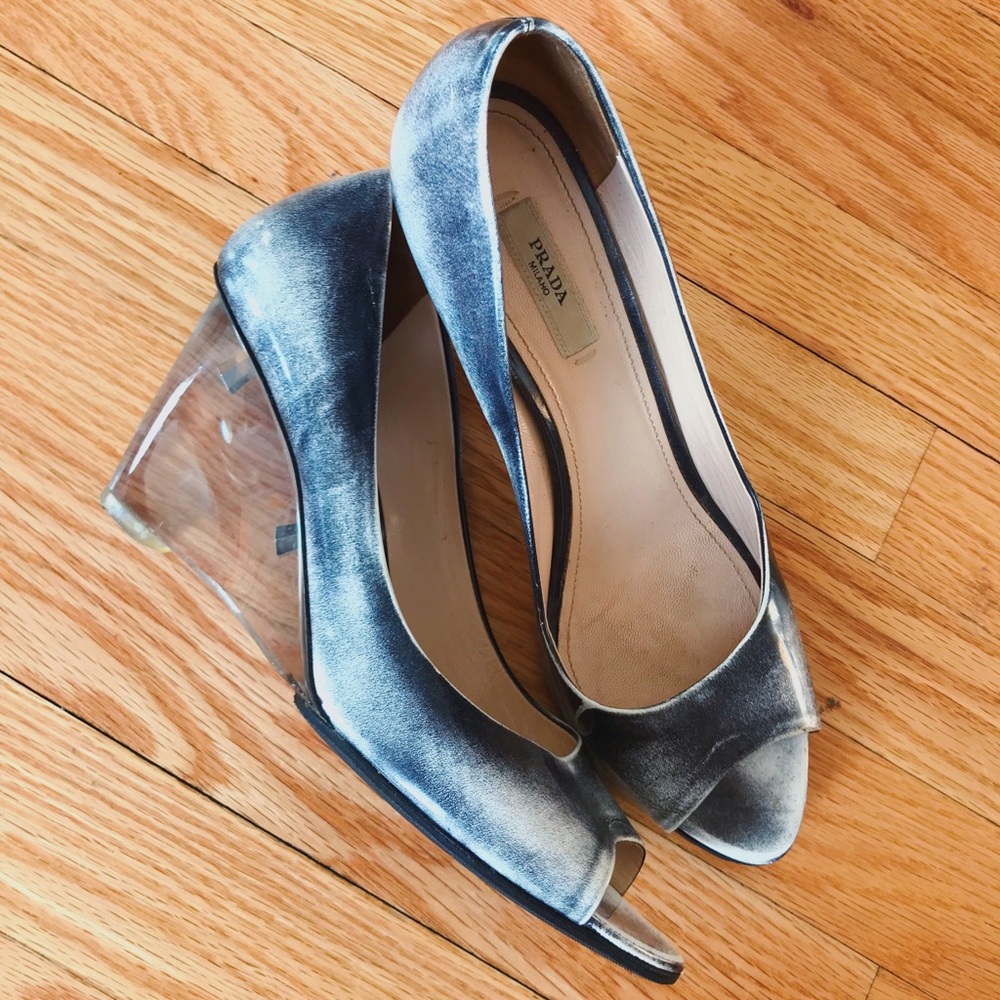 Prada Metallic lucite wedges